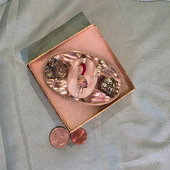 Vintage Metal Belt Buckle, Nice Silver and Abalone Design, Swan, Duck, Goose - Picture 3 of 5